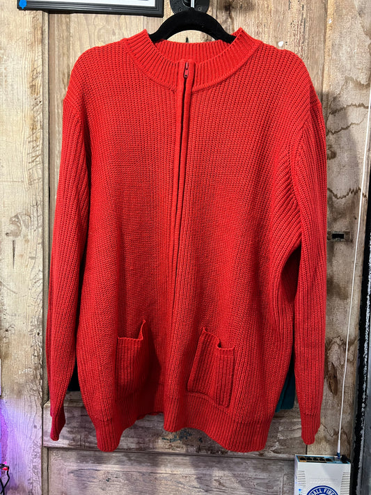 Red zip up cardigan