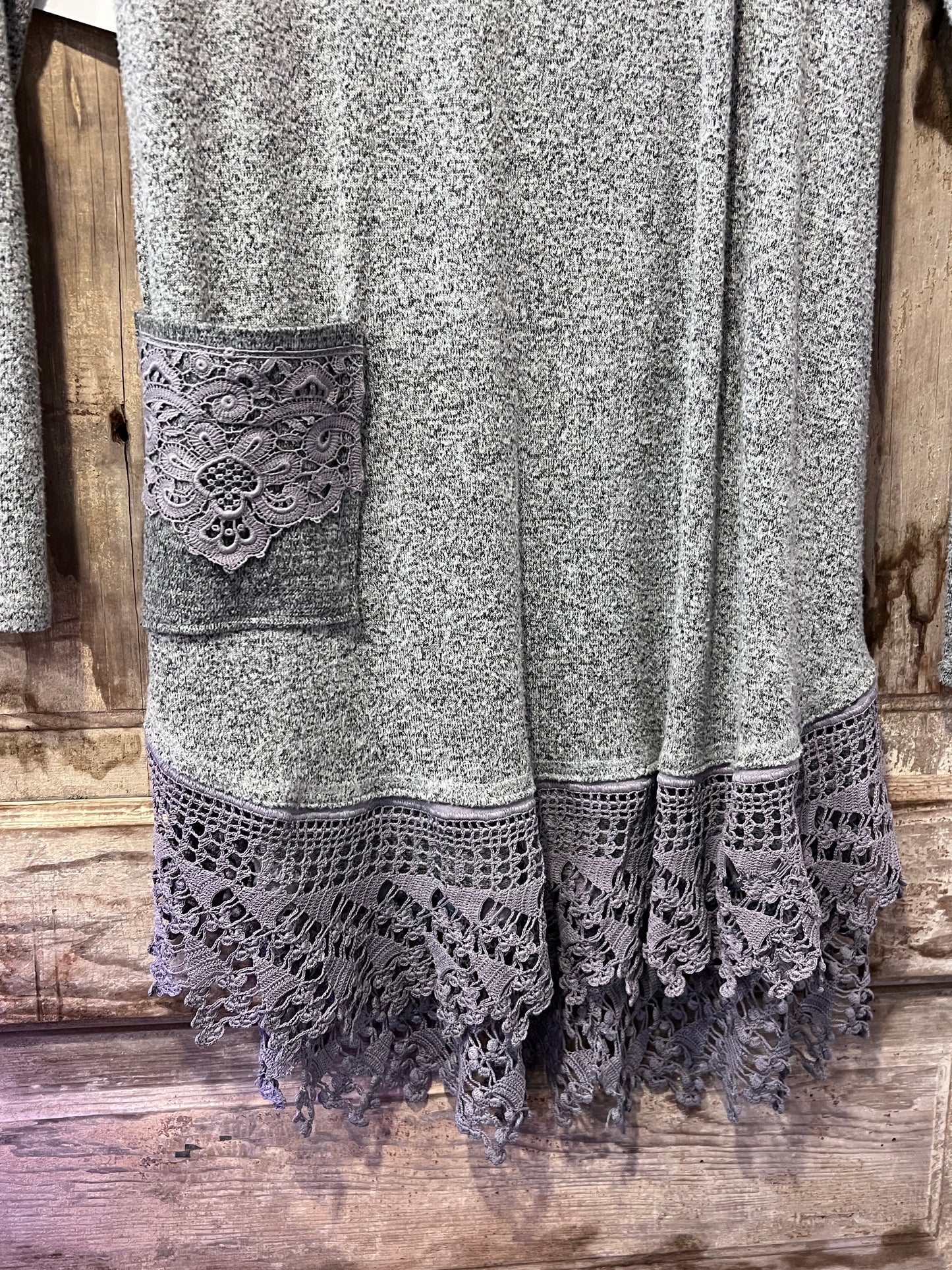 REVAMP Grey Crocheted Bottom Long Sleeve Shirt
