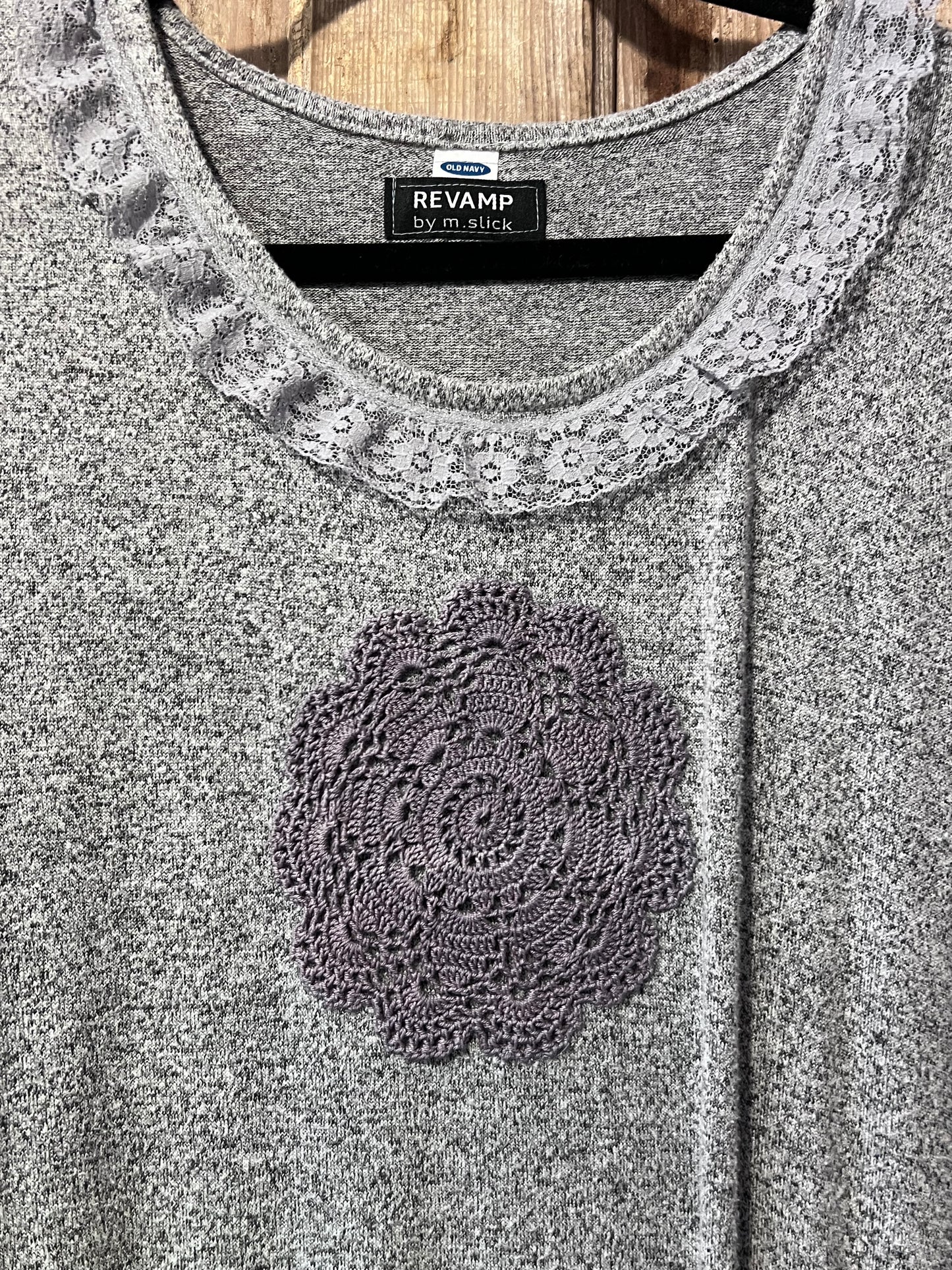 REVAMP Grey Crocheted Bottom Long Sleeve Shirt