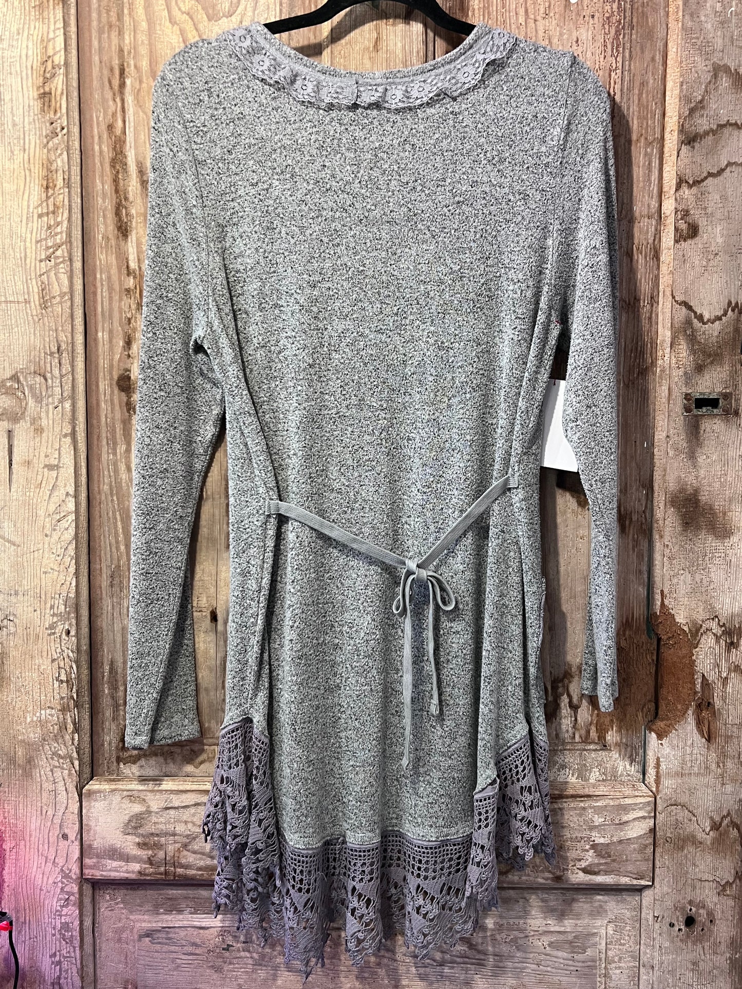 REVAMP Grey Crocheted Bottom Long Sleeve Shirt