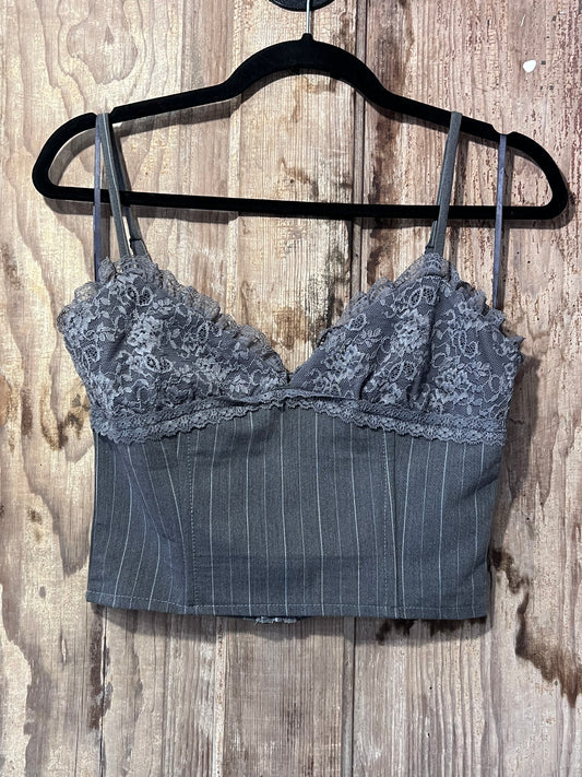 Y2K Grey Striped Lace Cropped Tank Top