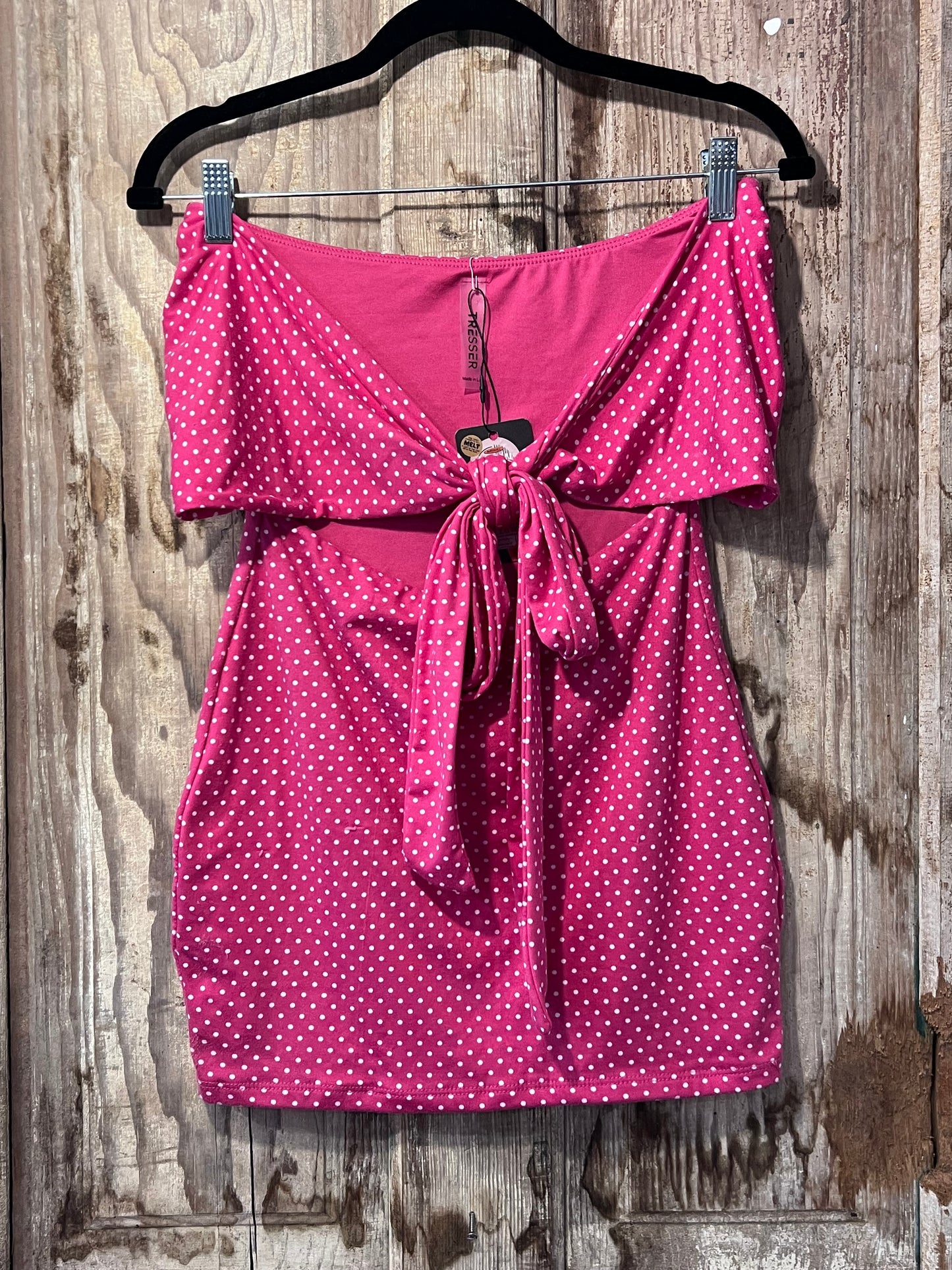 Y2K Pink + White Polka Dot Tie Top