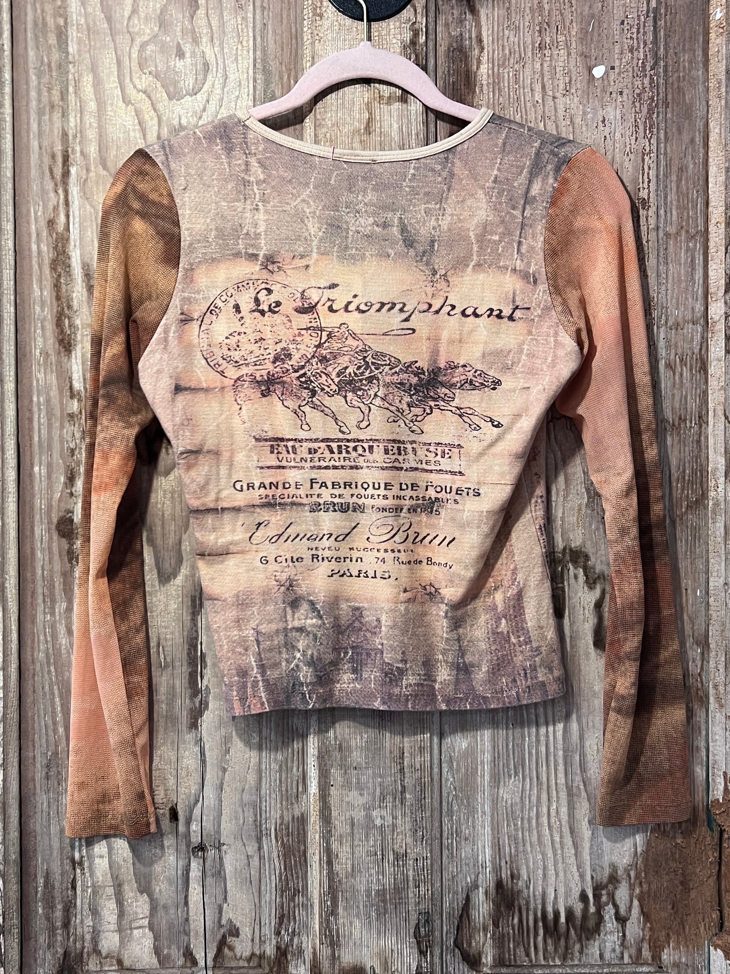 Y2K Bedazzled Western Mesh Sleeve Shirt
