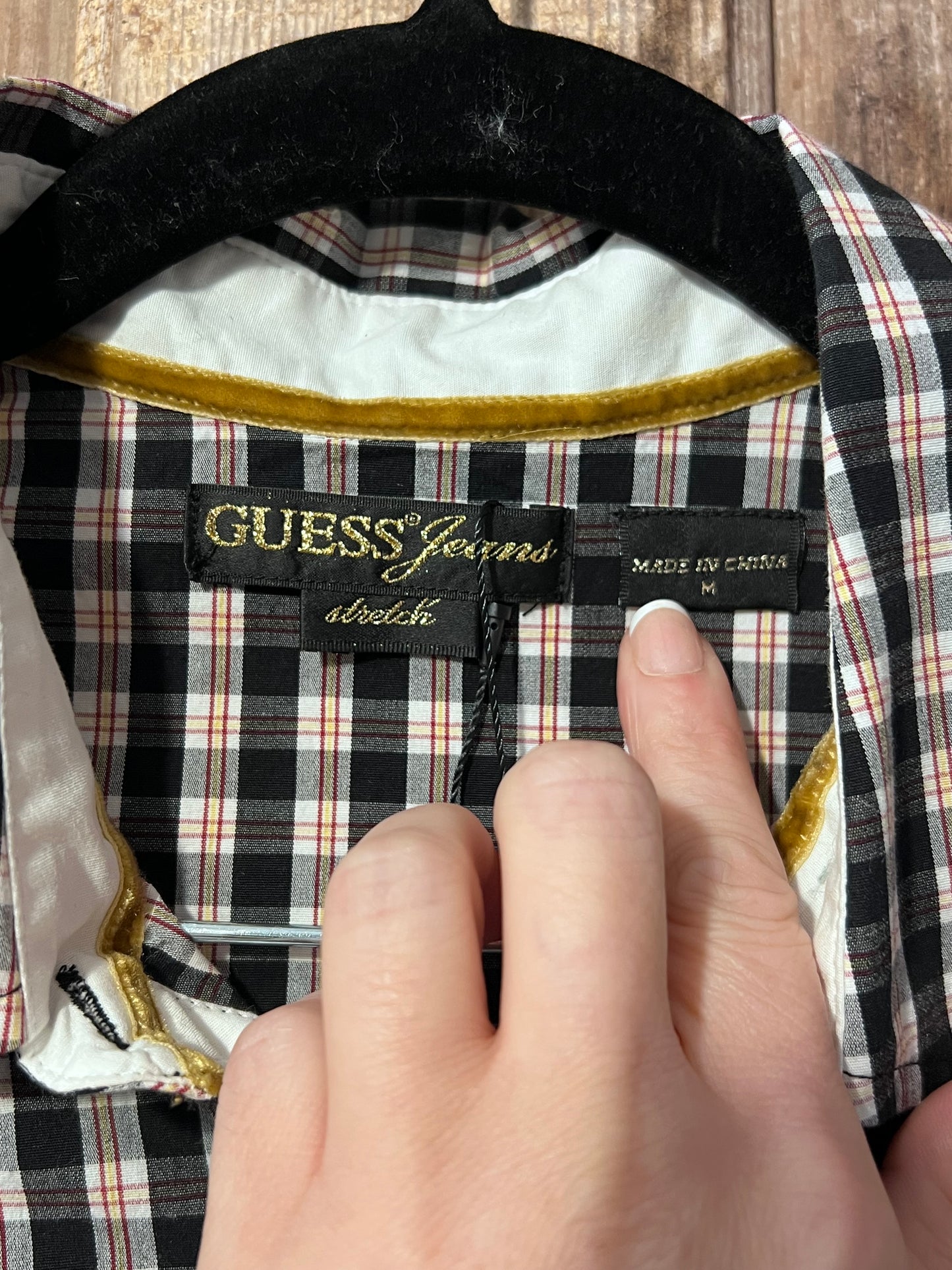Y2K Guess Gingham Puffy Sleeve Button Up Top