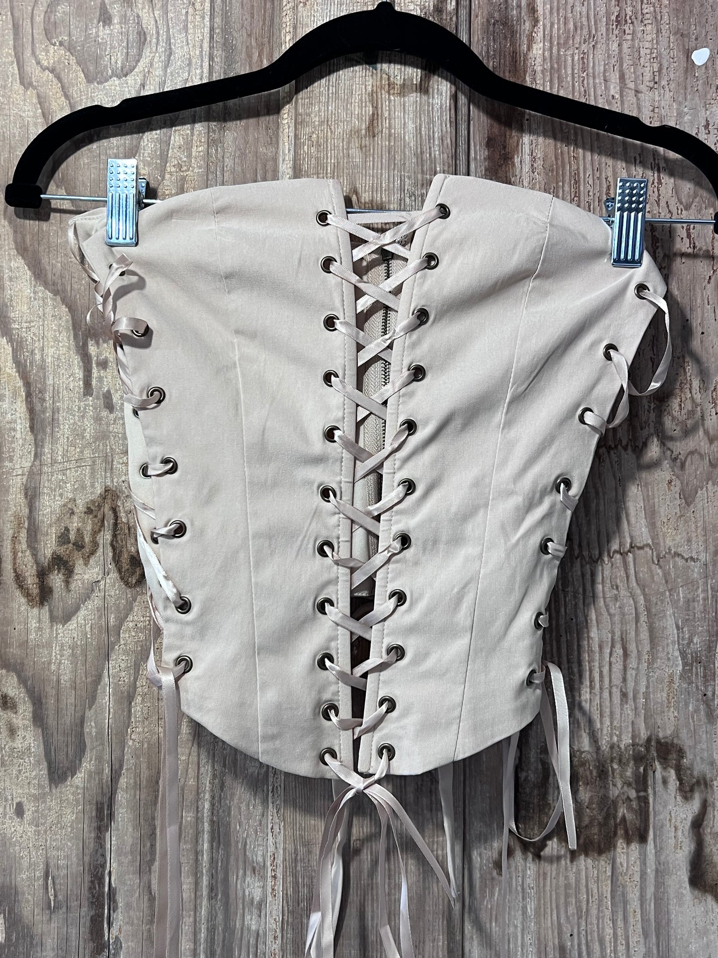 Y2K Beige Lace Up Corset-esc Top