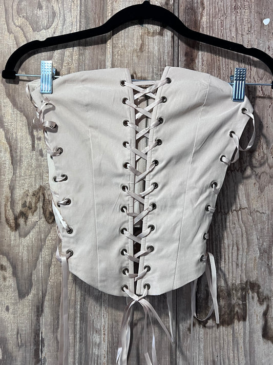 Y2K Beige Lace Up Corset-esc Top