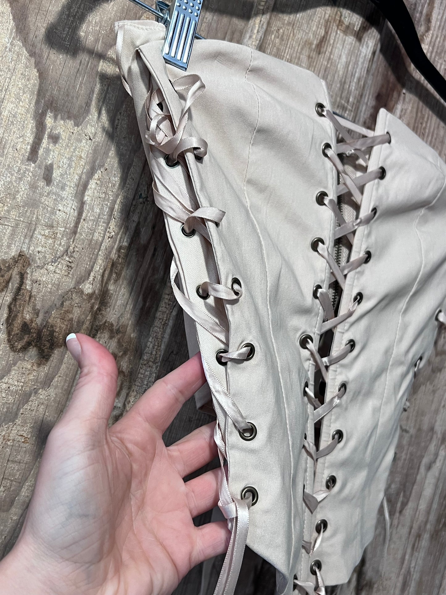 Y2K Beige Lace Up Corset-esc Top
