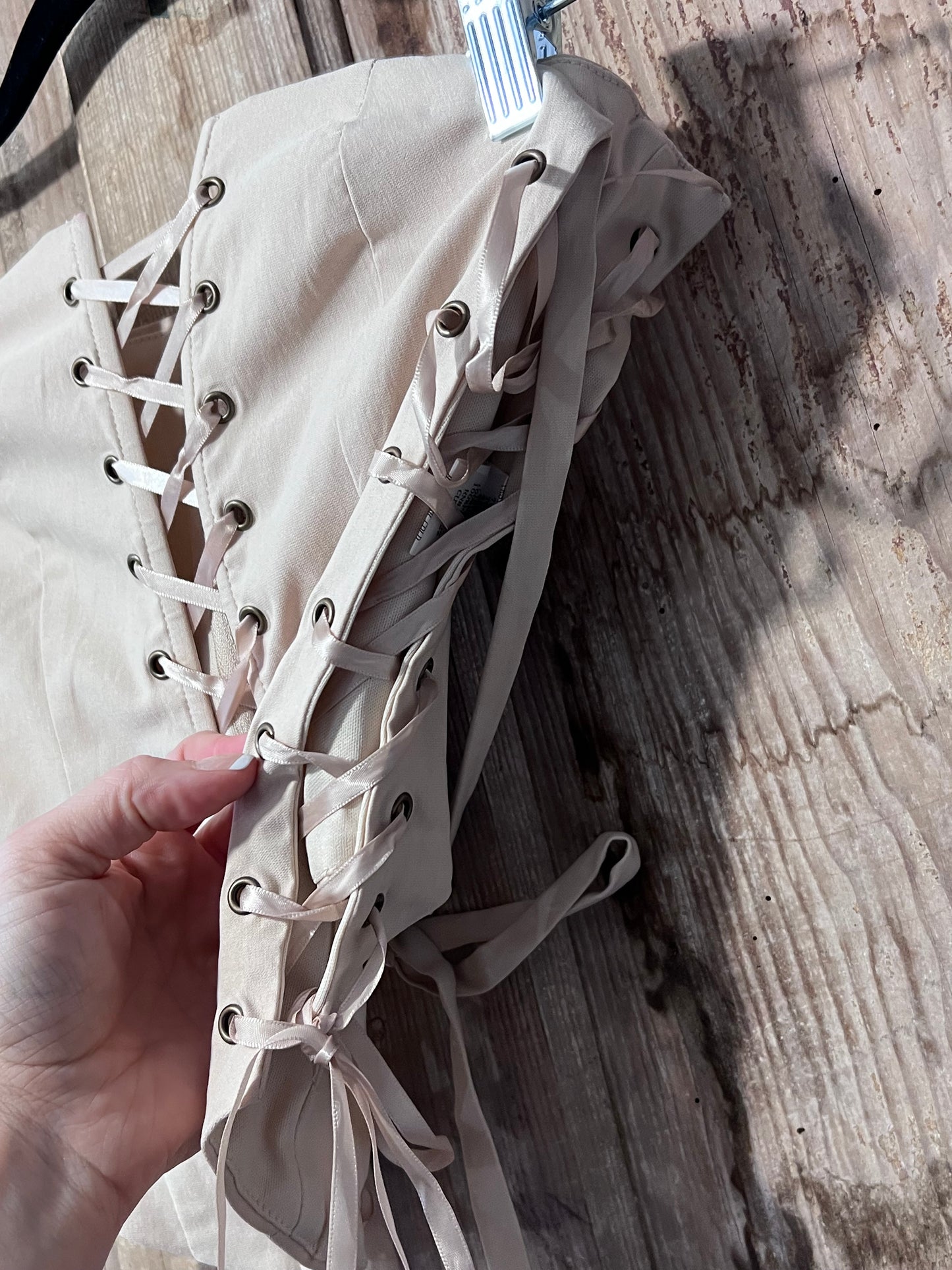 Y2K Beige Lace Up Corset-esc Top