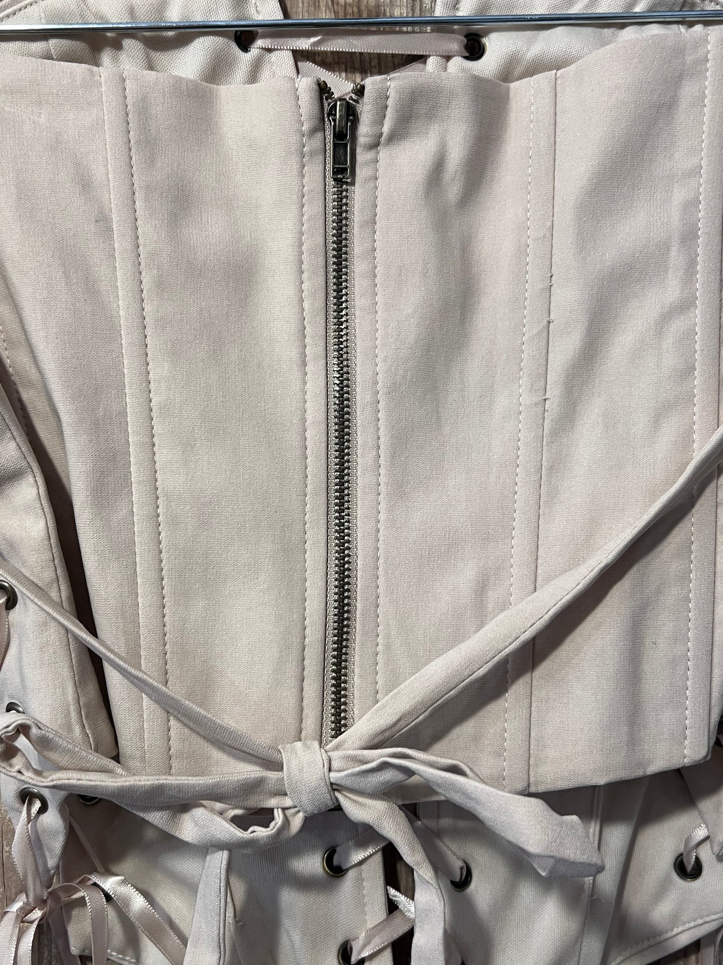 Y2K Beige Lace Up Corset-esc Top