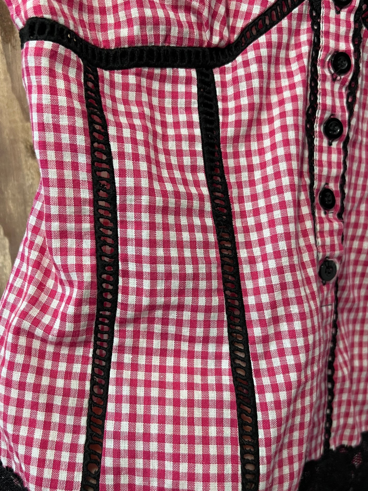 Y2K Pink Plaid + Black Lace Tank Top