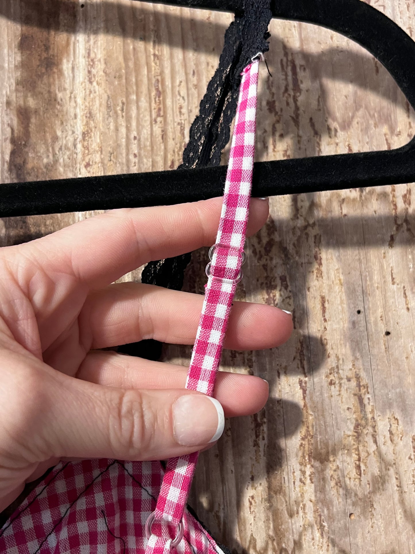 Y2K Pink Plaid + Black Lace Tank Top