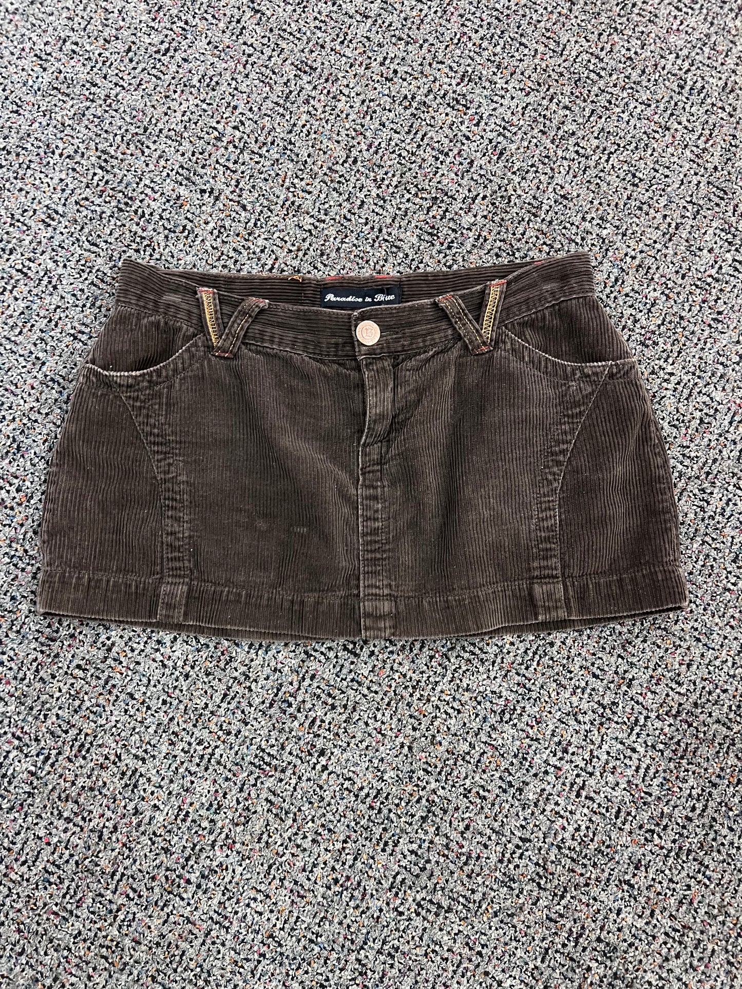 Y2K Paradise in Blue Brown Corduroy Mini Skirt