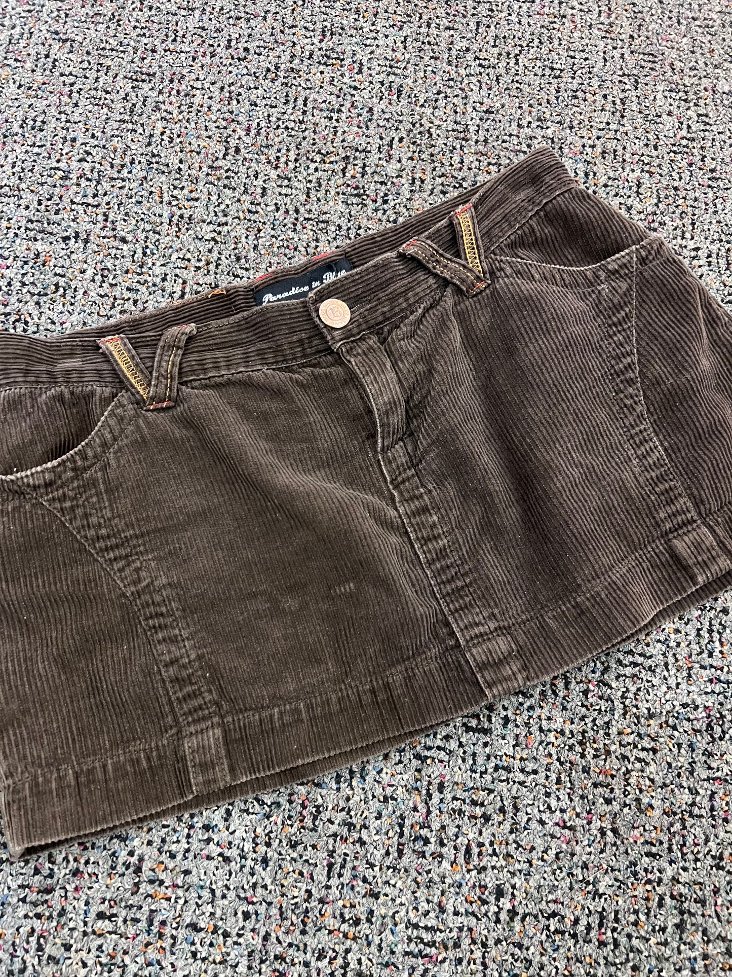 Y2K Paradise in Blue Brown Corduroy Mini Skirt