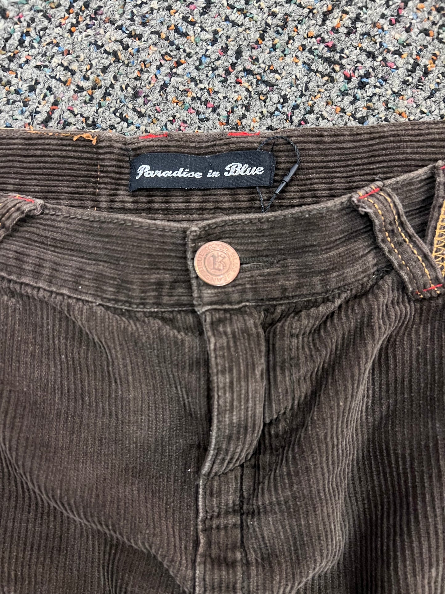 Y2K Paradise in Blue Brown Corduroy Mini Skirt