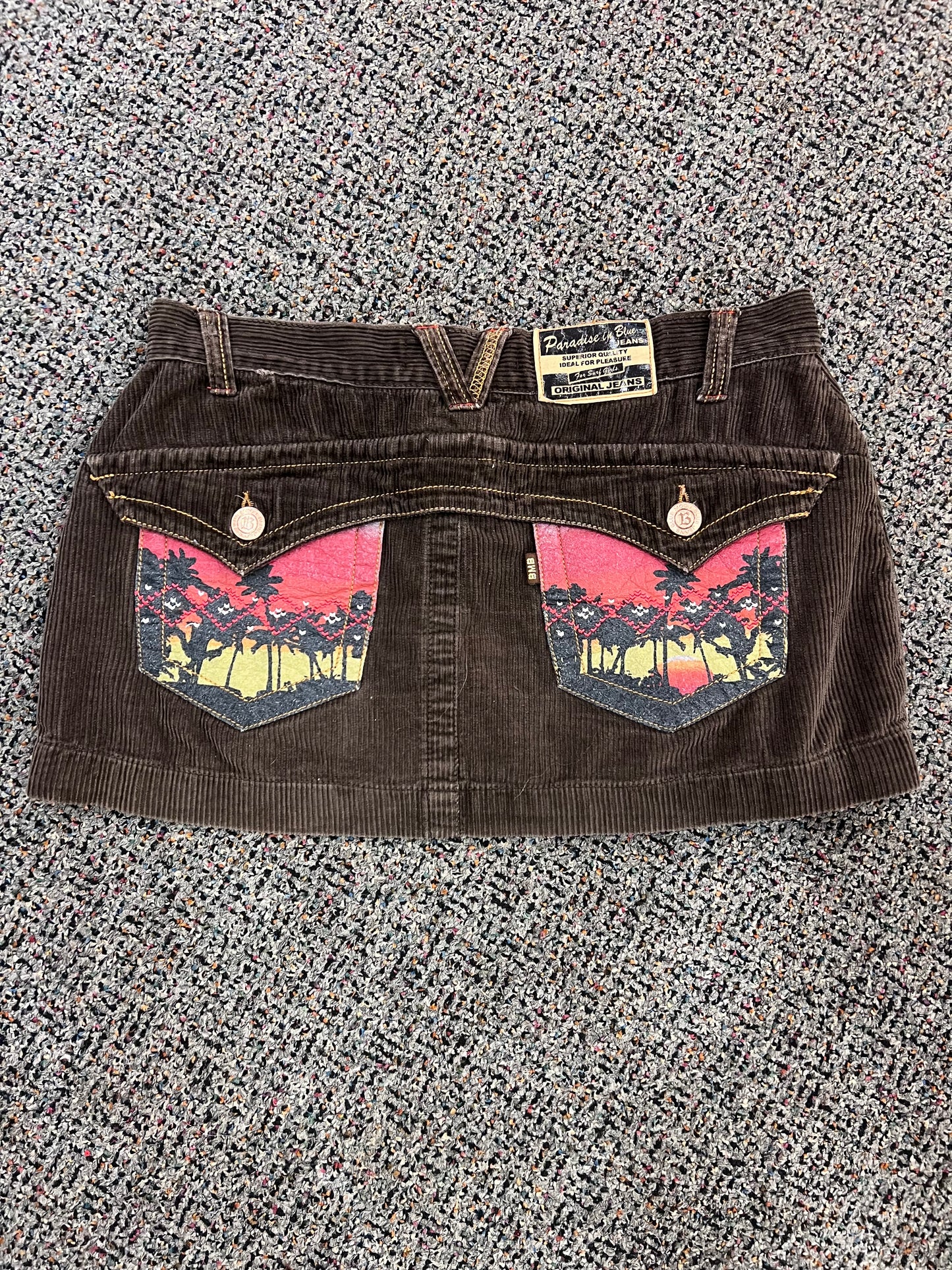 Y2K Paradise in Blue Brown Corduroy Mini Skirt