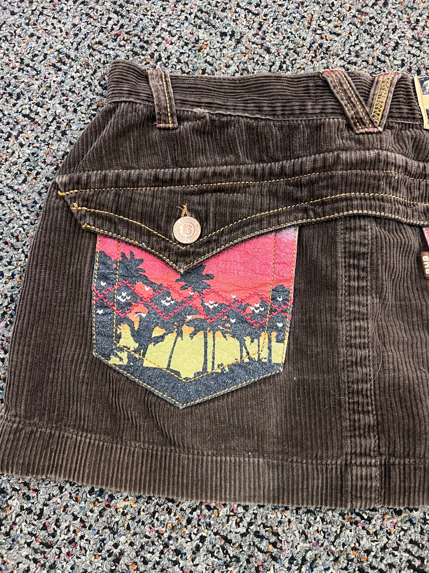 Y2K Paradise in Blue Brown Corduroy Mini Skirt