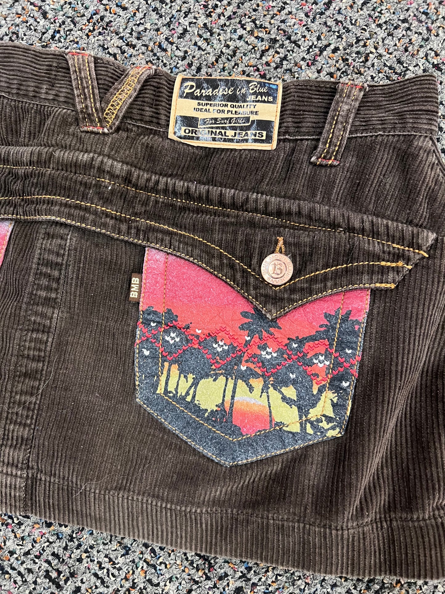 Y2K Paradise in Blue Brown Corduroy Mini Skirt