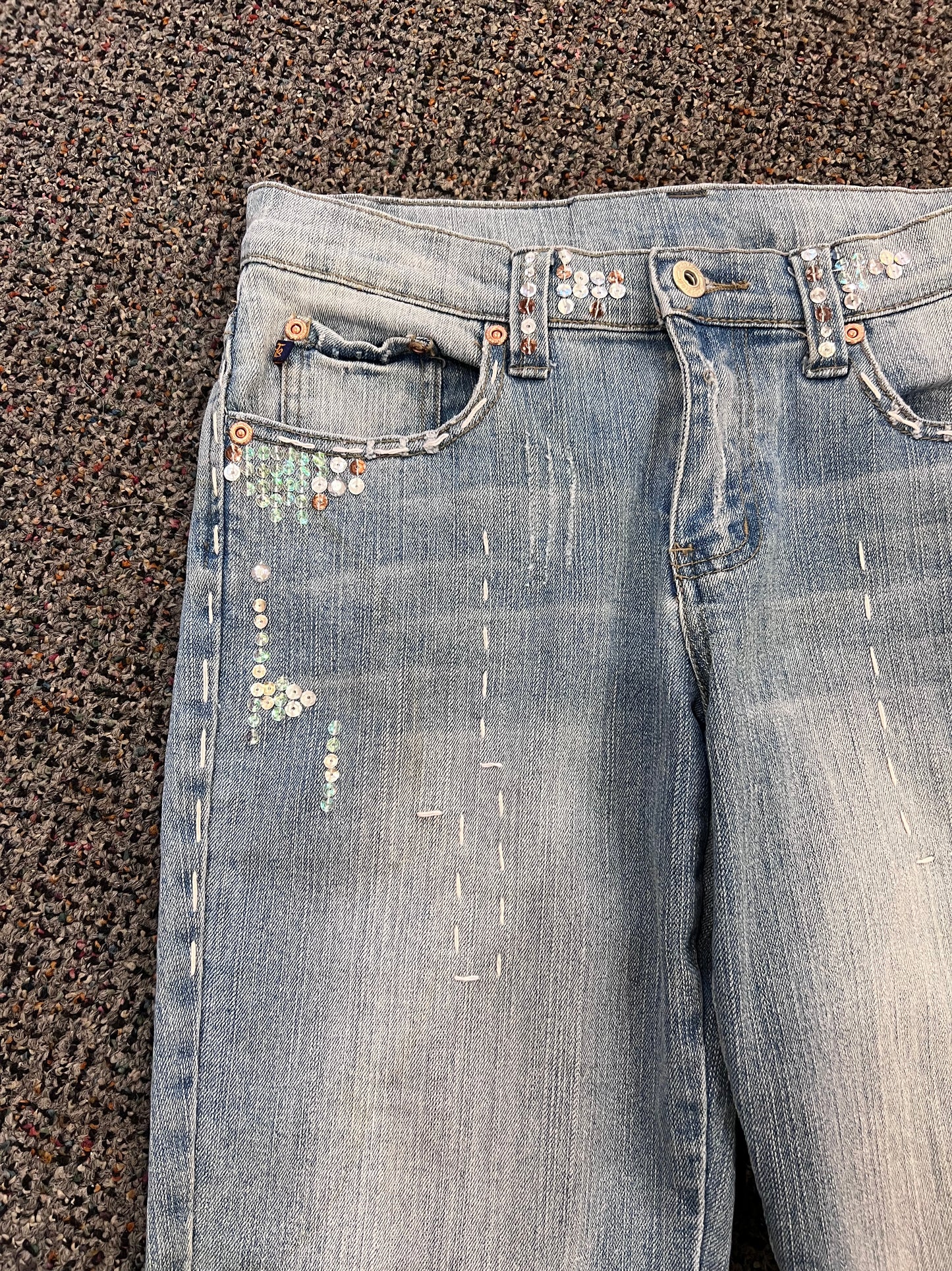 Y2K Judy Blue Sequin Low Rise Flare Jeans