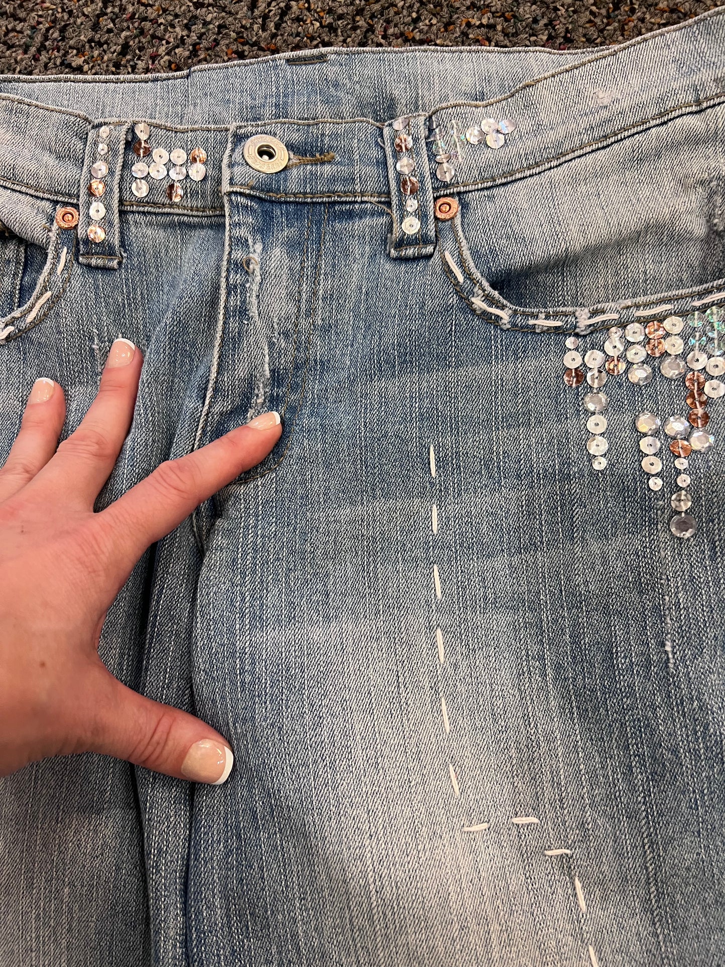 Y2K Judy Blue Sequin Low Rise Flare Jeans
