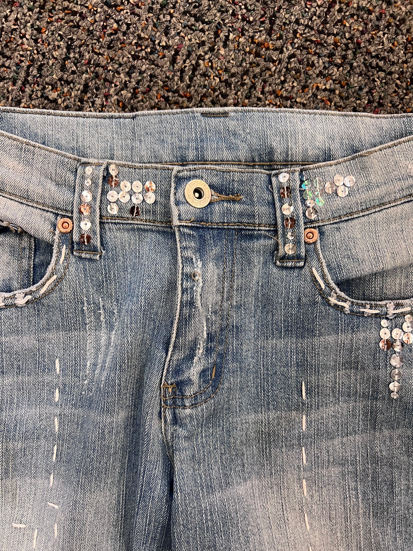 Y2K Judy Blue Sequin Low Rise Flare Jeans