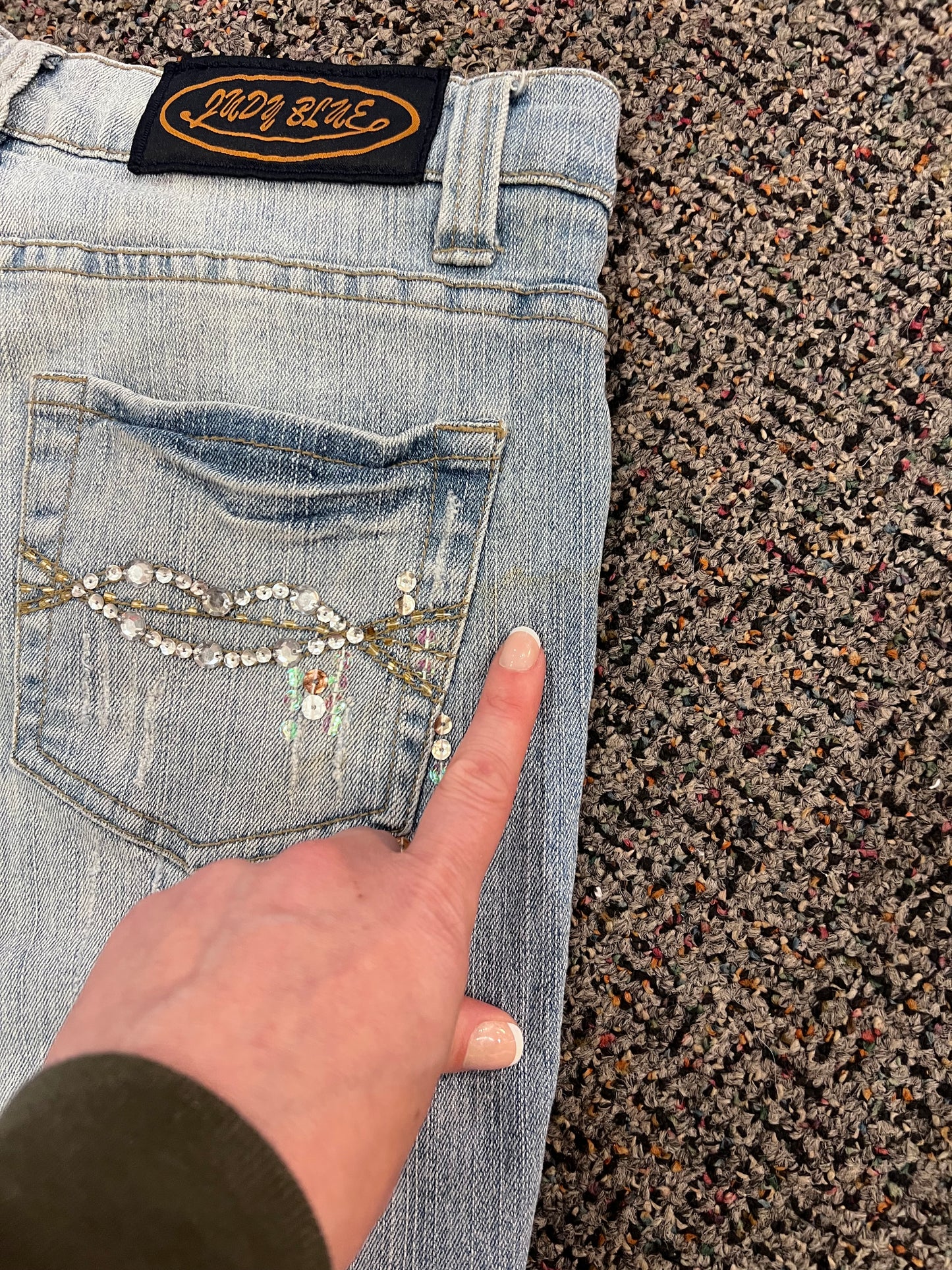 Y2K Judy Blue Sequin Low Rise Flare Jeans