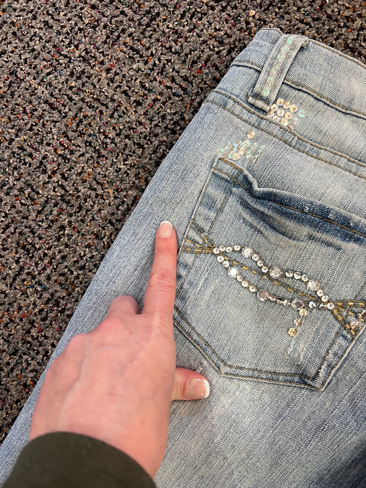 Y2K Judy Blue Sequin Low Rise Flare Jeans