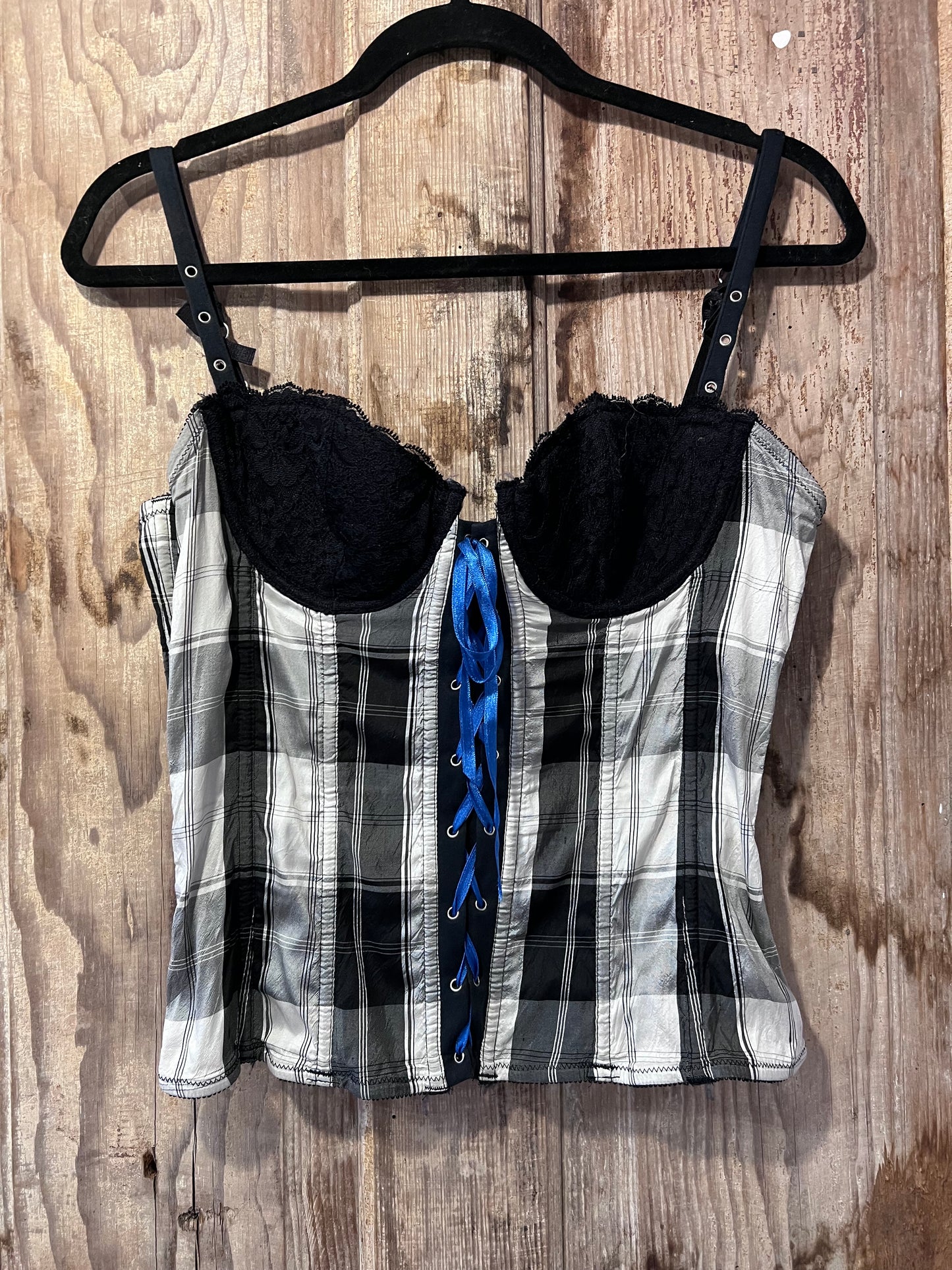 Y2K Fredrick's of Hollywood Plaid Lace Bustier Tank Top