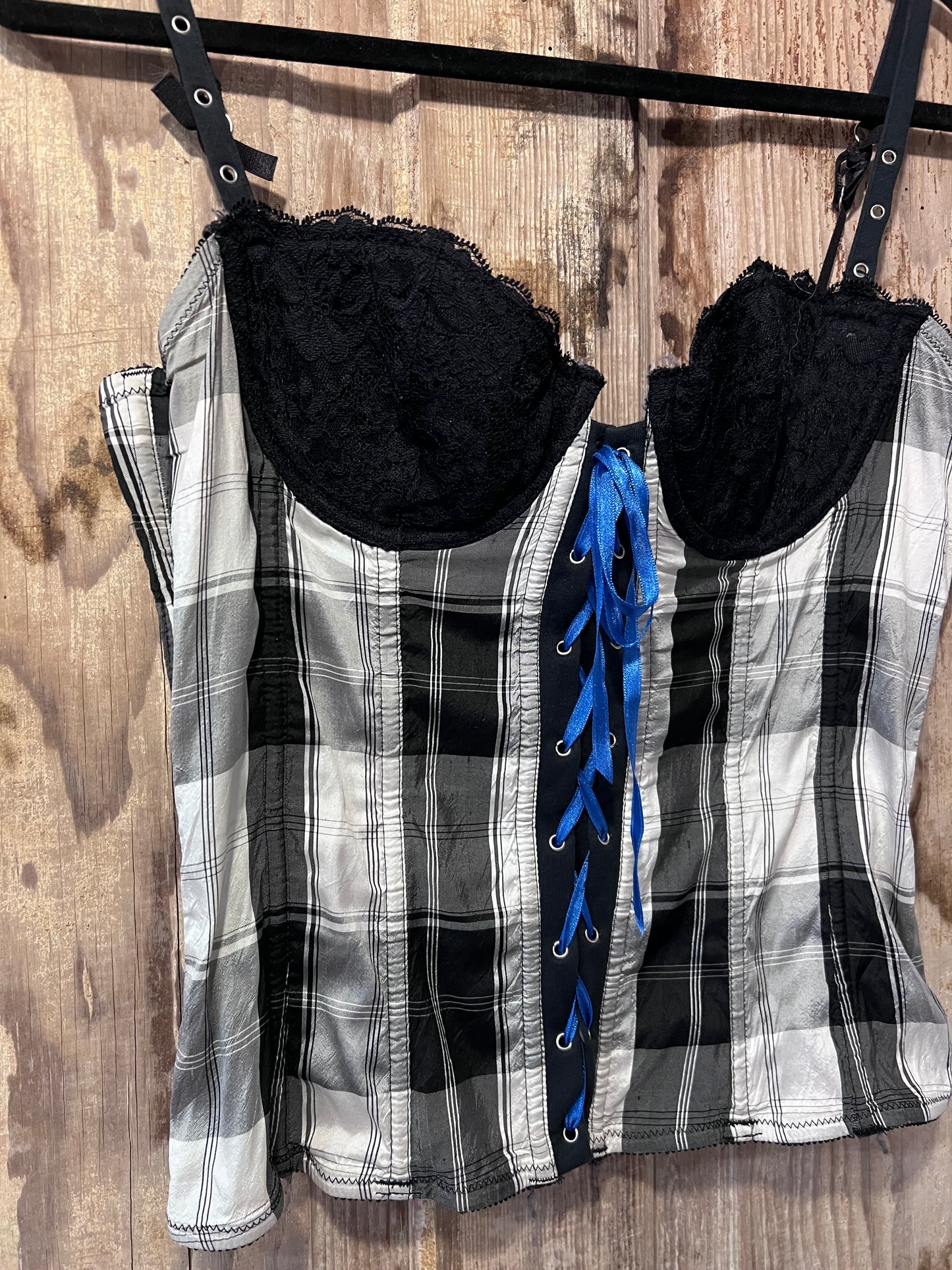 Y2K Fredrick's of Hollywood Plaid Lace Bustier Tank Top