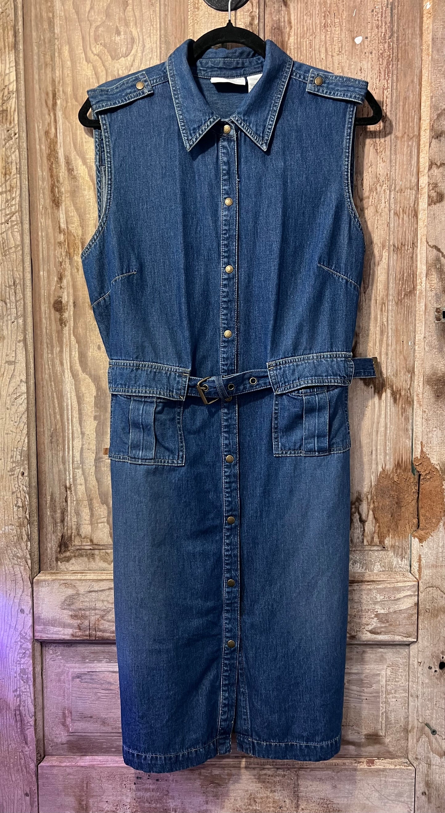 90's Liz Claiborne Sleeveless Belted Denim Dress