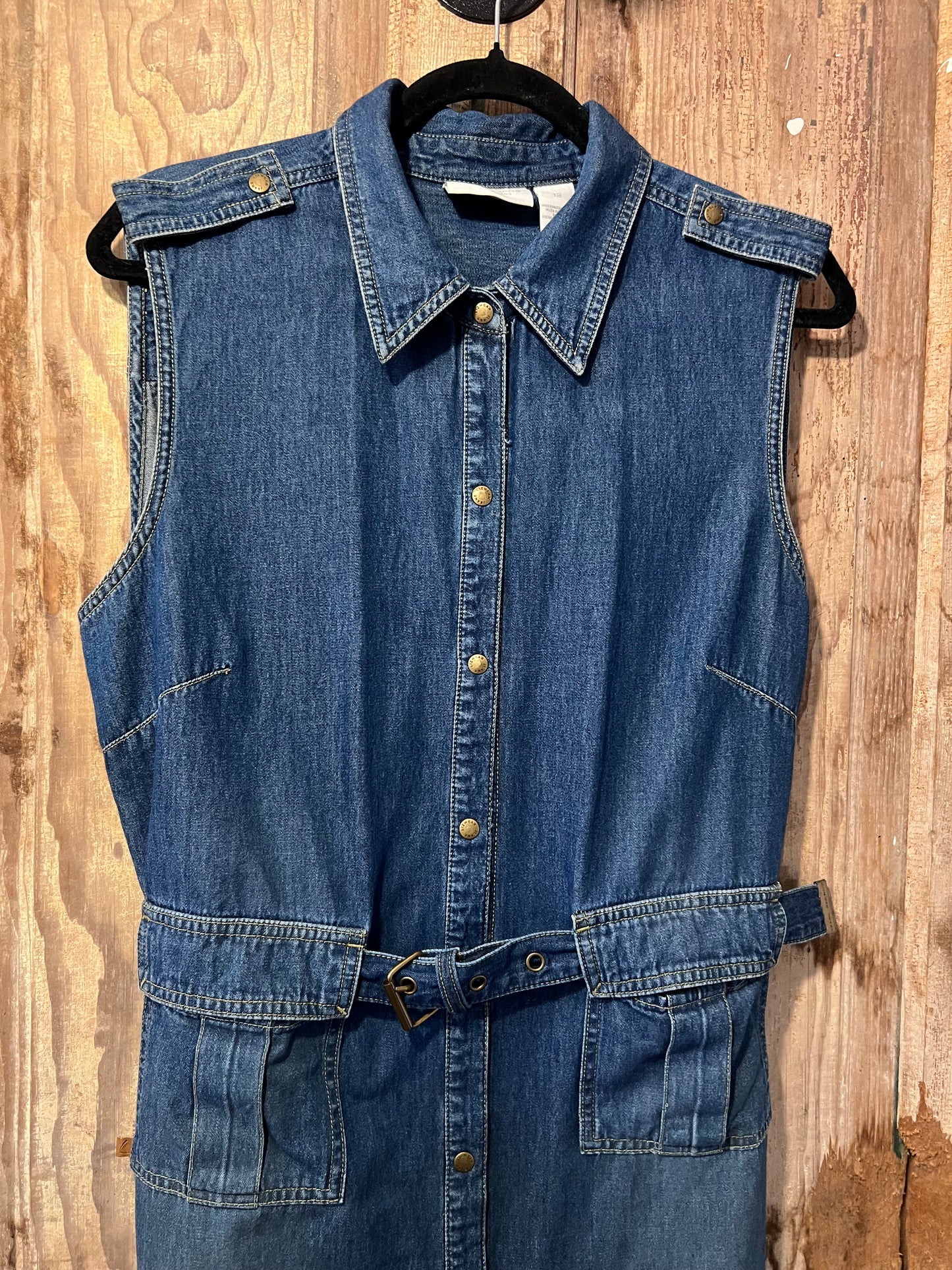 90's Liz Claiborne Sleeveless Belted Denim Dress