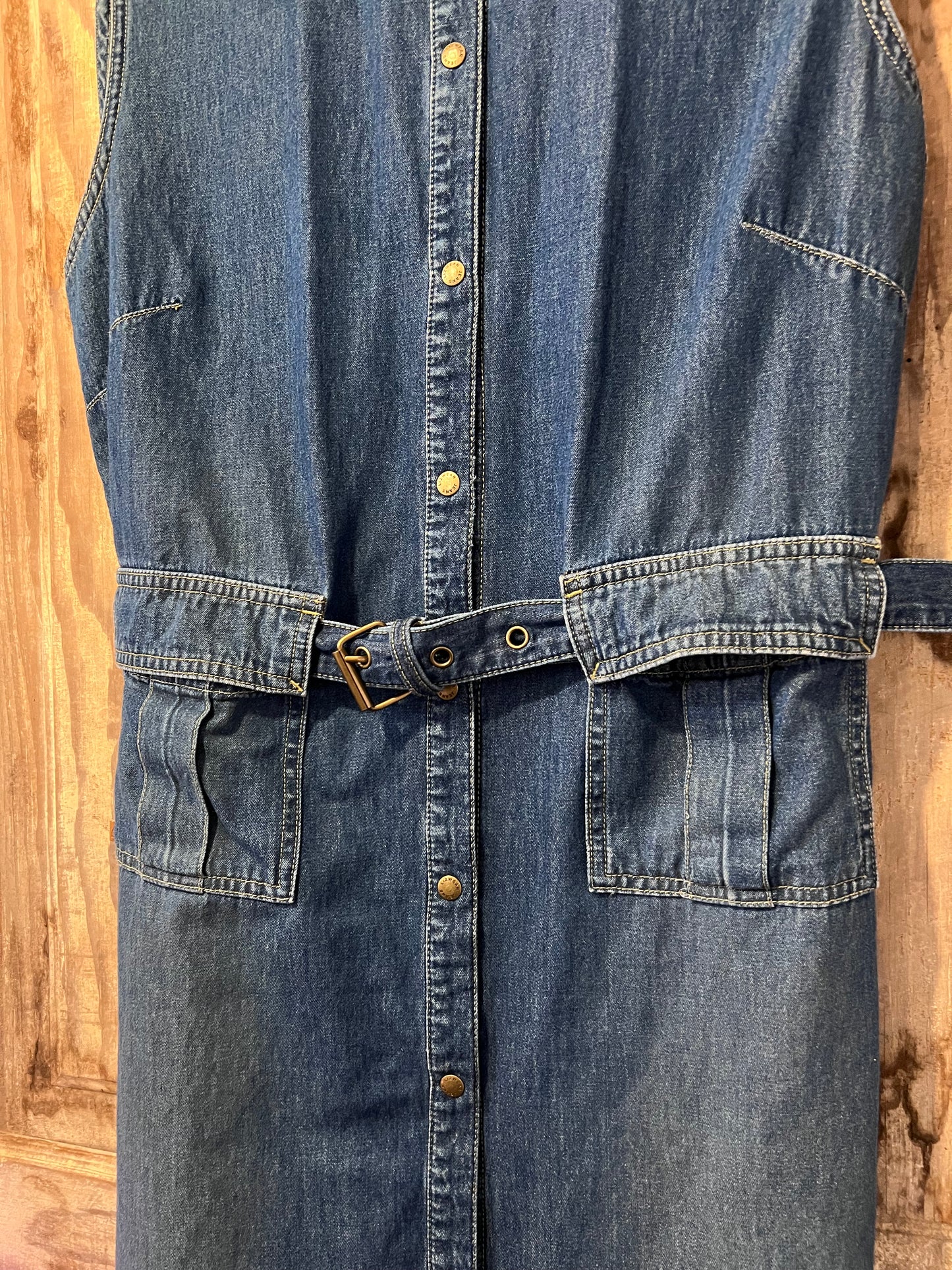 90's Liz Claiborne Sleeveless Belted Denim Dress