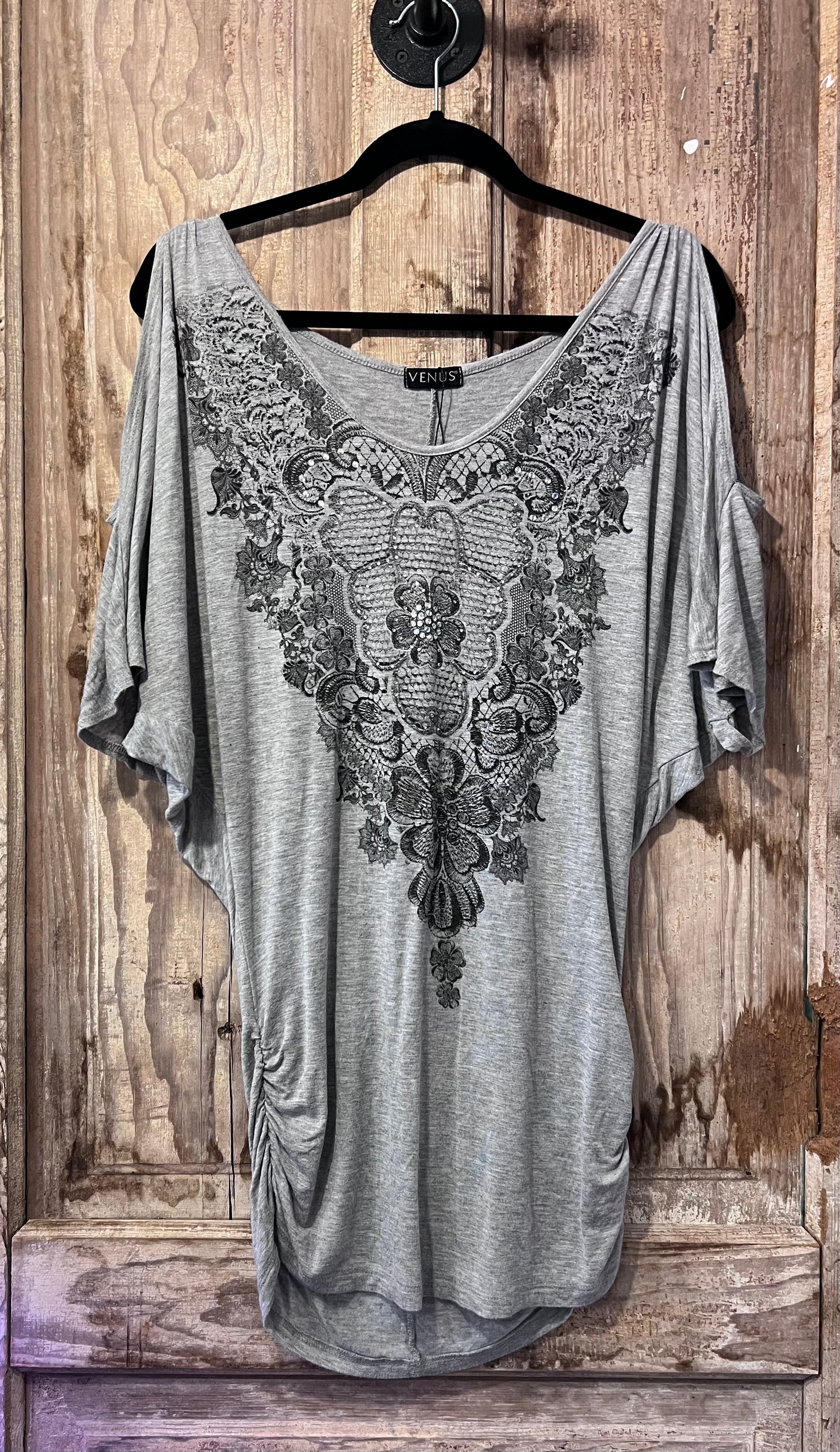 Y2K Venus Open Shoulder Bedazzled Top