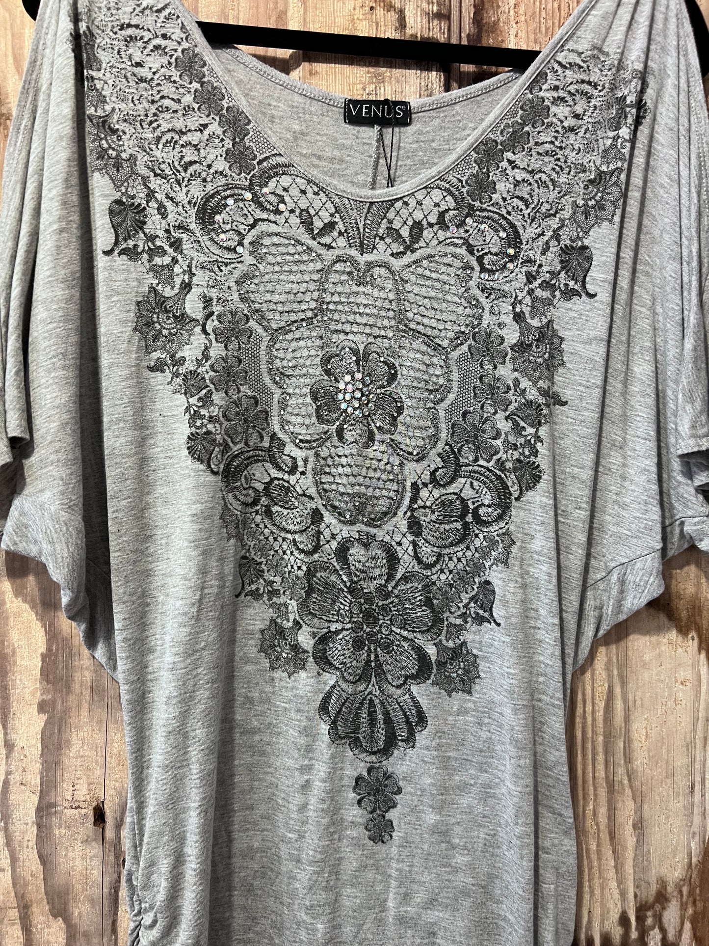 Y2K Venus Open Shoulder Bedazzled Top