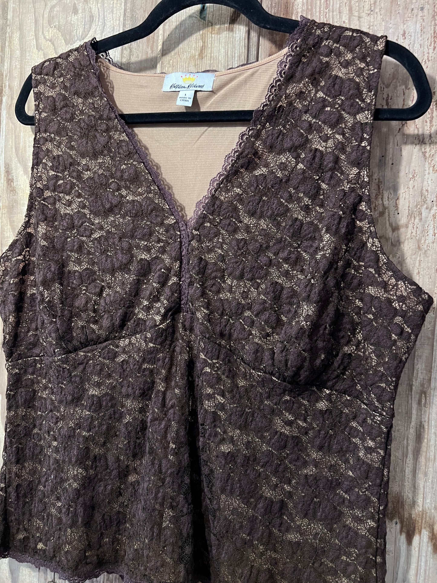 90's Kathleen Kirkwood Brown Lace Tank Top