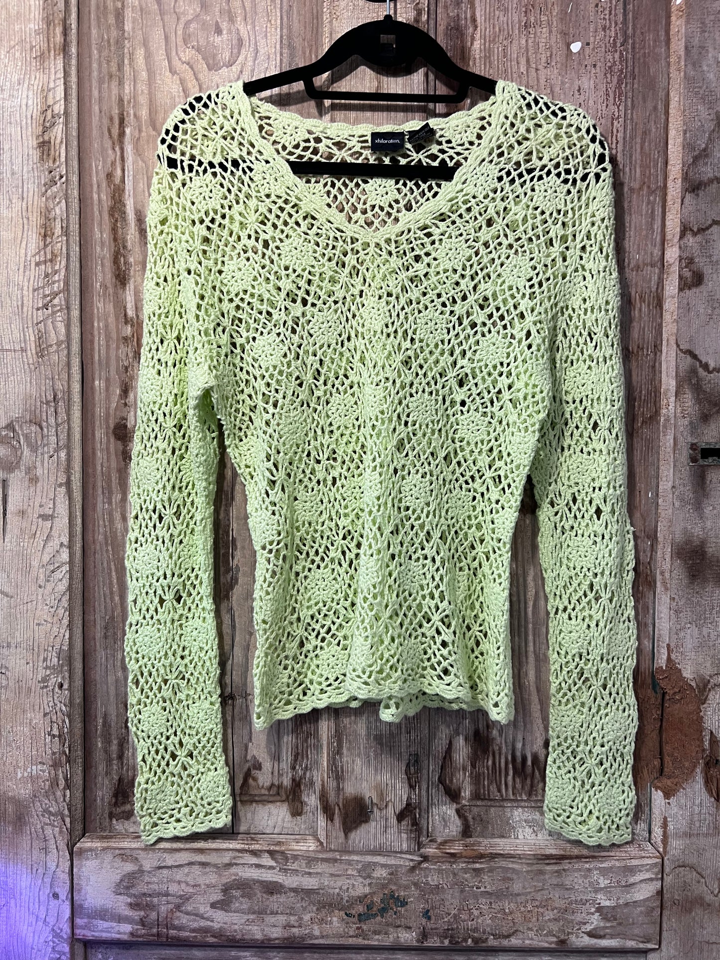 Y2K Xhilaration Lime Green Crochet Long Sleeve Top