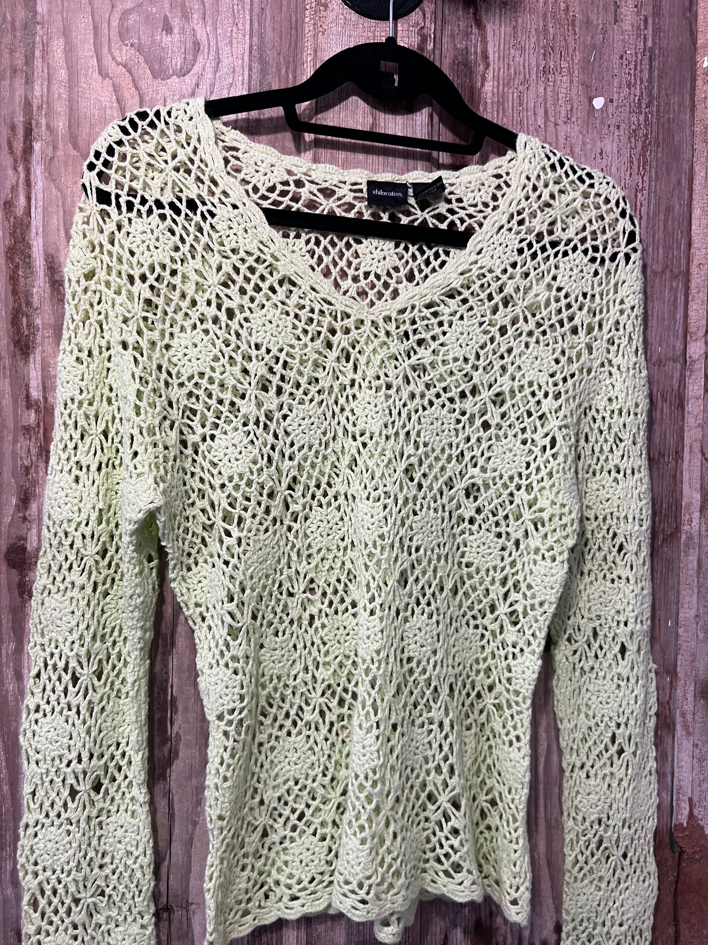 Y2K Xhilaration Lime Green Crochet Long Sleeve Top