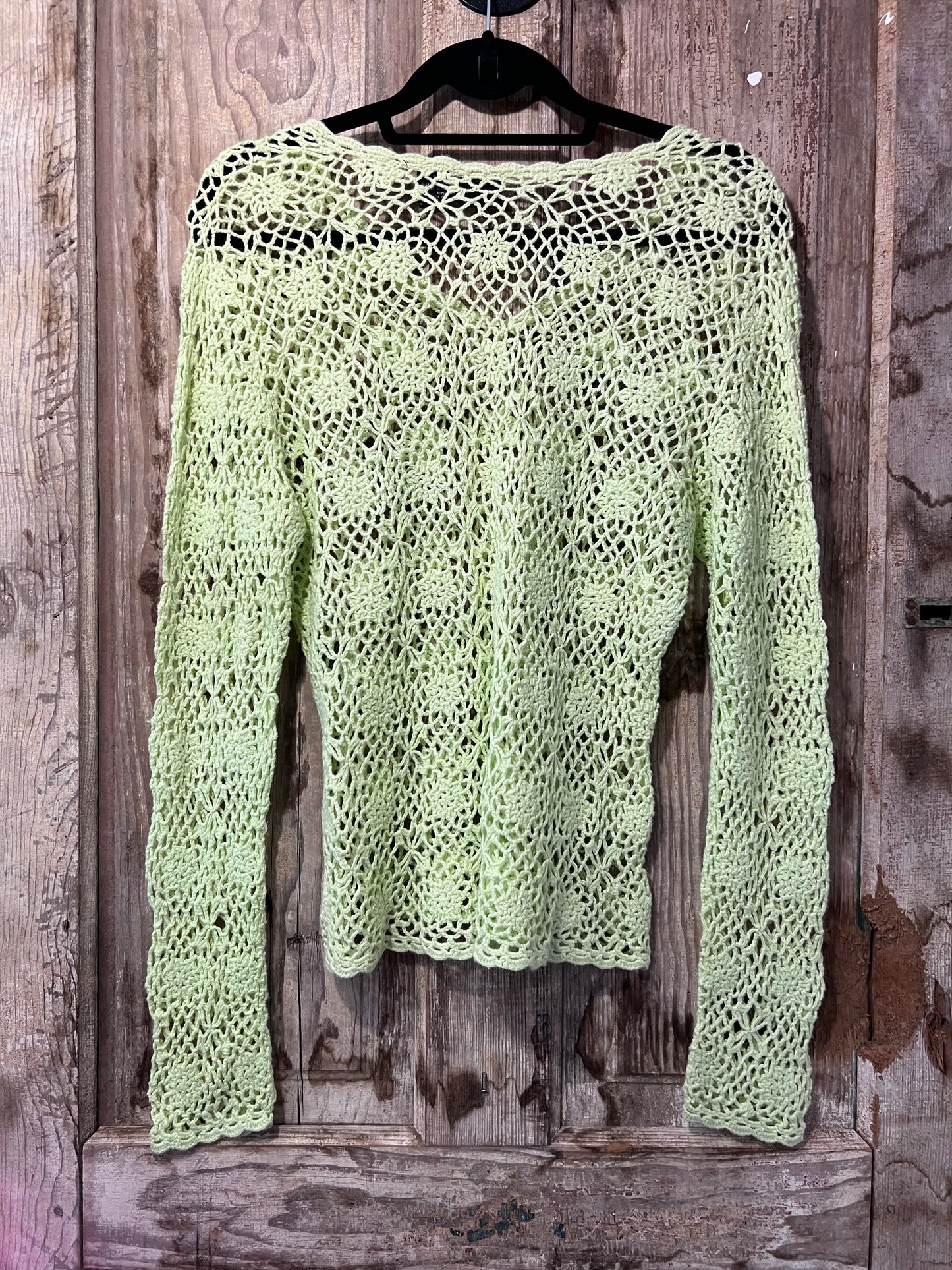 Y2K Xhilaration Lime Green Crochet Long Sleeve Top