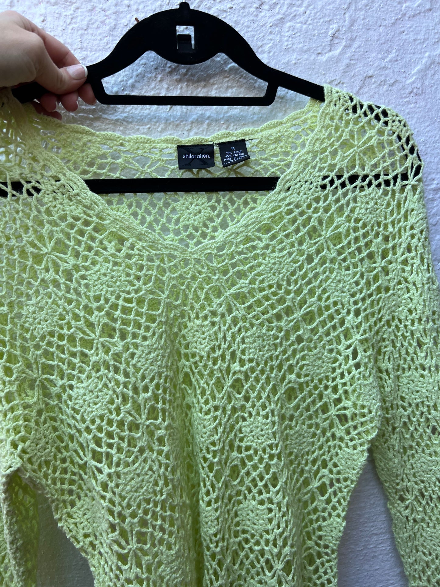Y2K Xhilaration Lime Green Crochet Long Sleeve Top