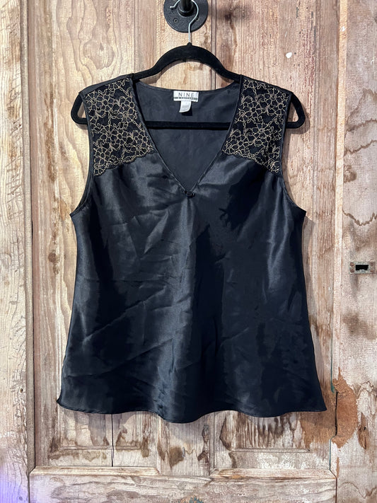 80's/90's Nine + Company BLK & Gold Silky Tank Top
