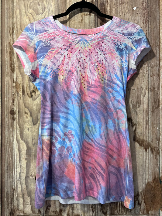Y2K Rainbow Patterned Bedazzled Shirt