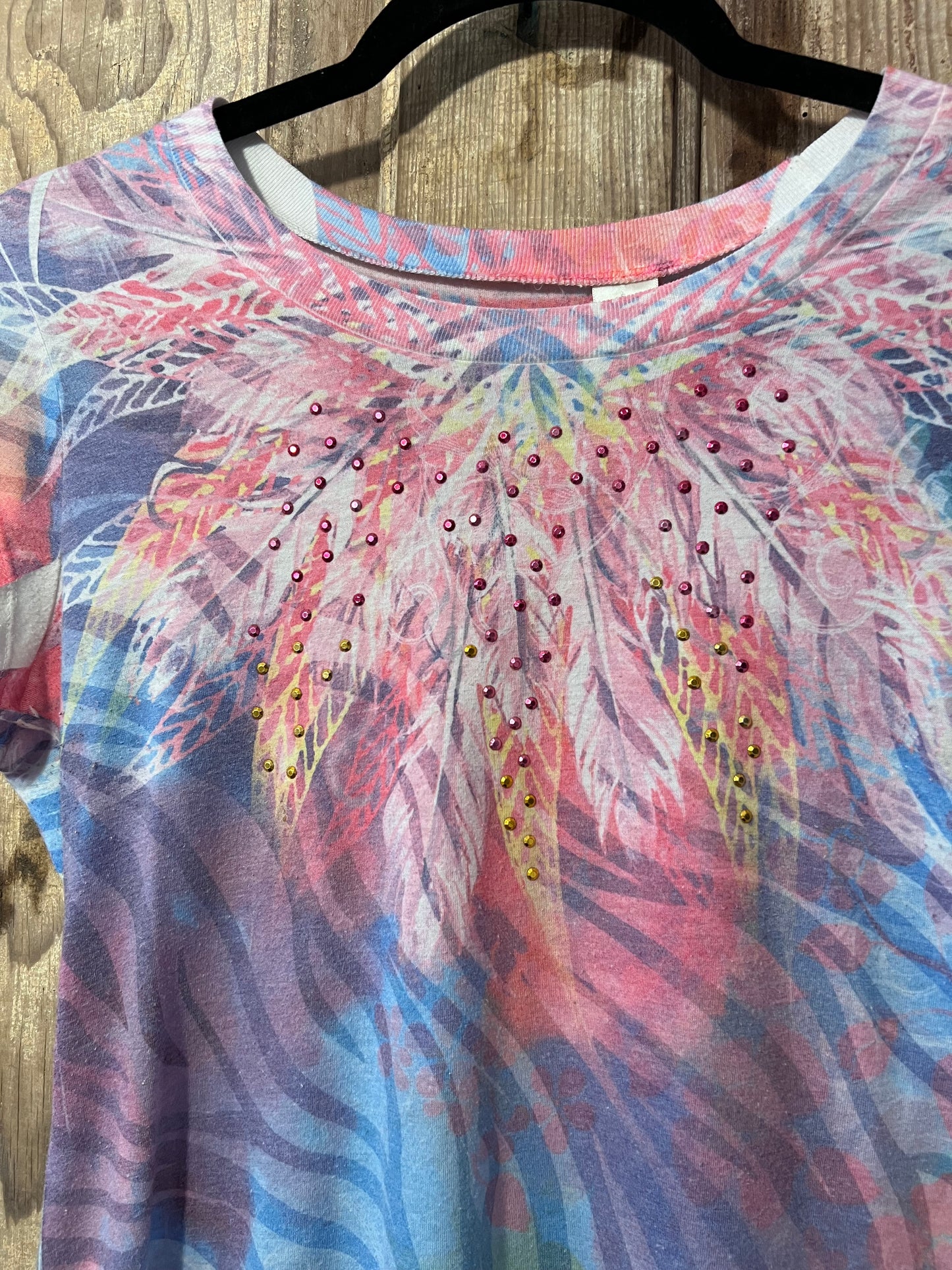 Y2K Rainbow Patterned Bedazzled Shirt