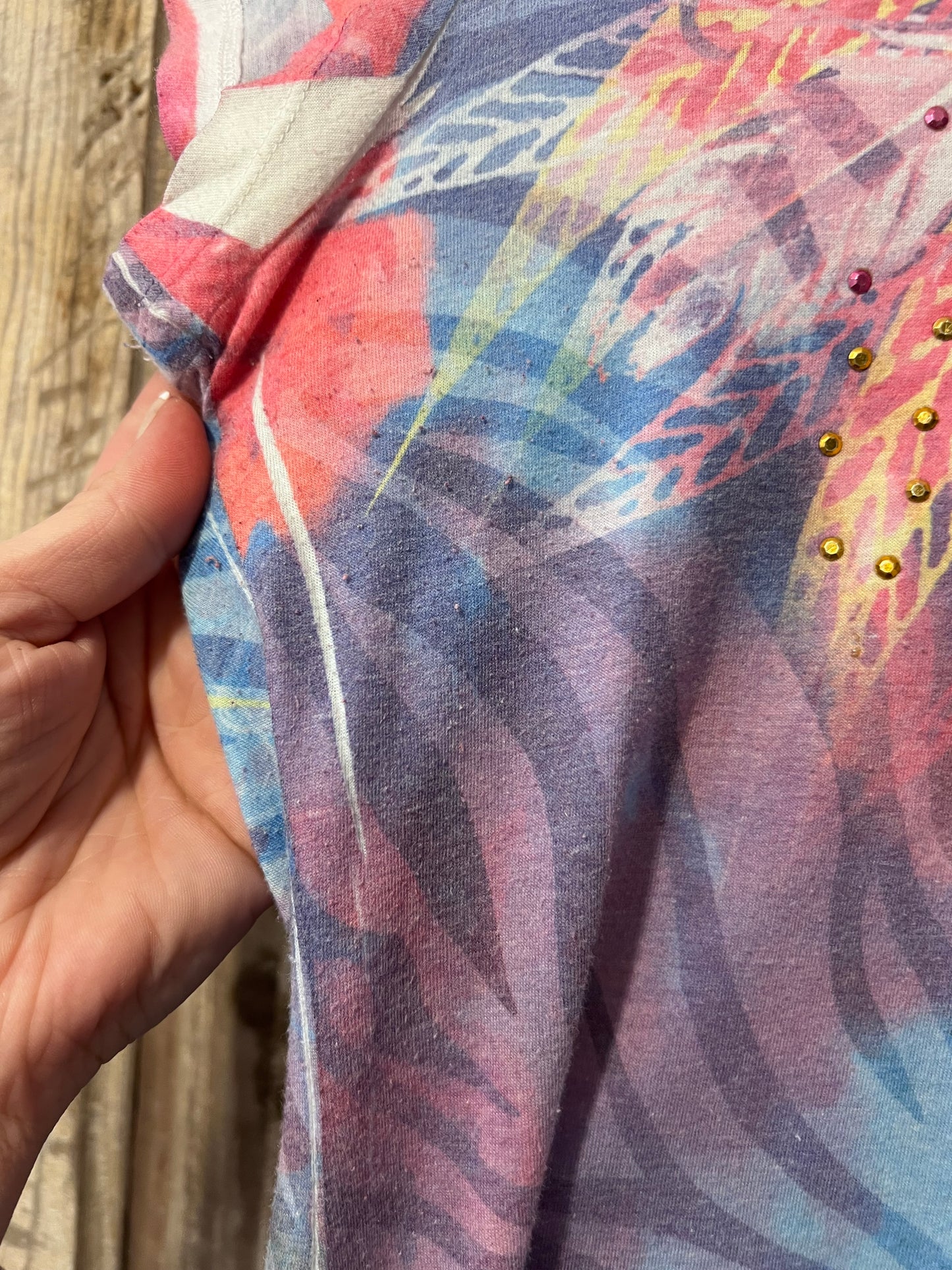 Y2K Rainbow Patterned Bedazzled Shirt