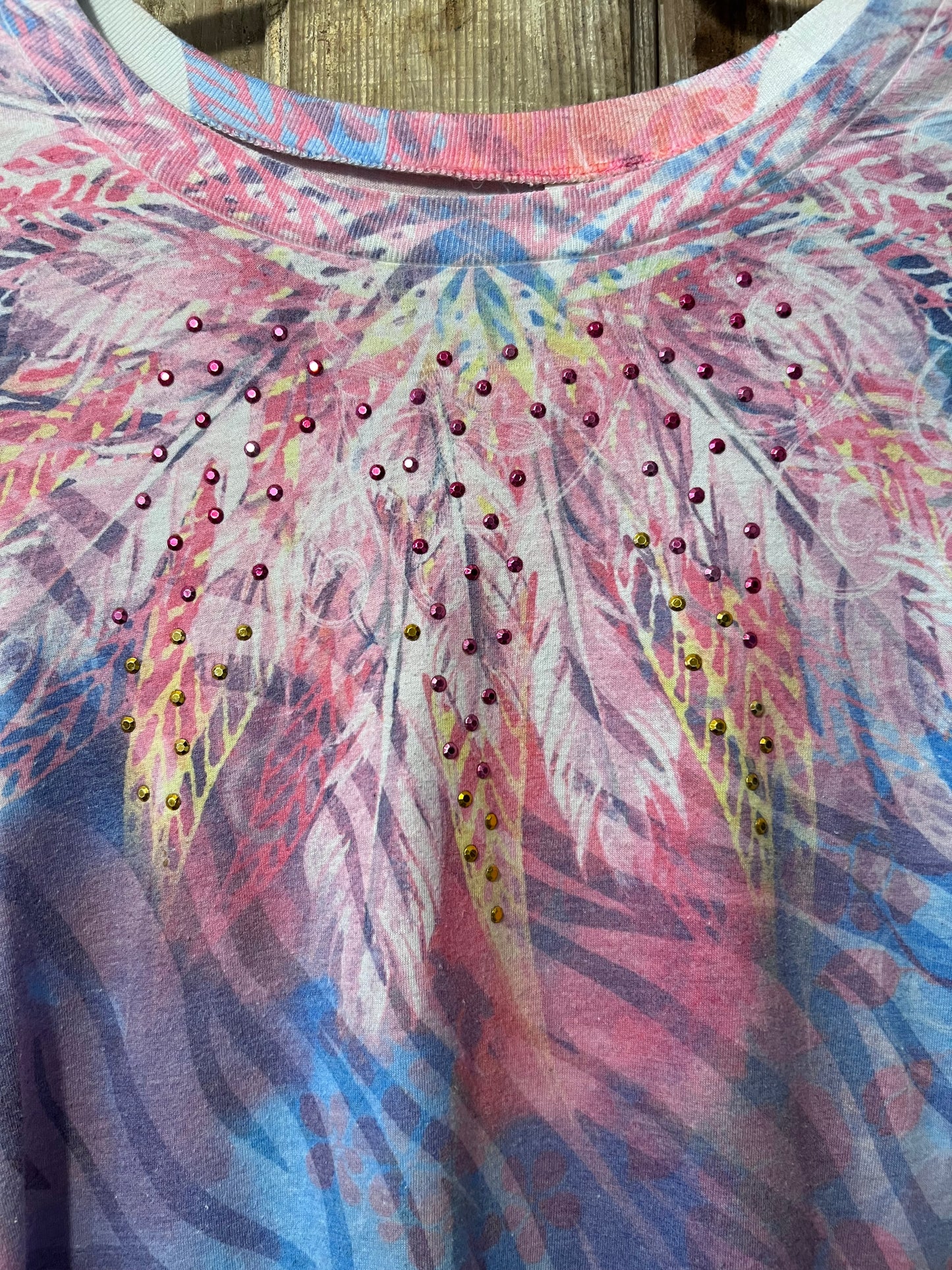 Y2K Rainbow Patterned Bedazzled Shirt