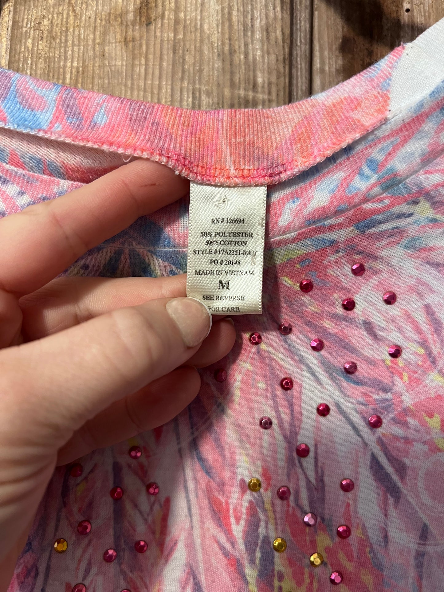 Y2K Rainbow Patterned Bedazzled Shirt