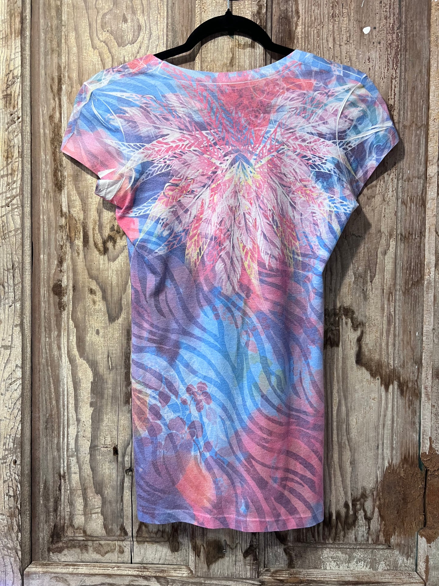 Y2K Rainbow Patterned Bedazzled Shirt
