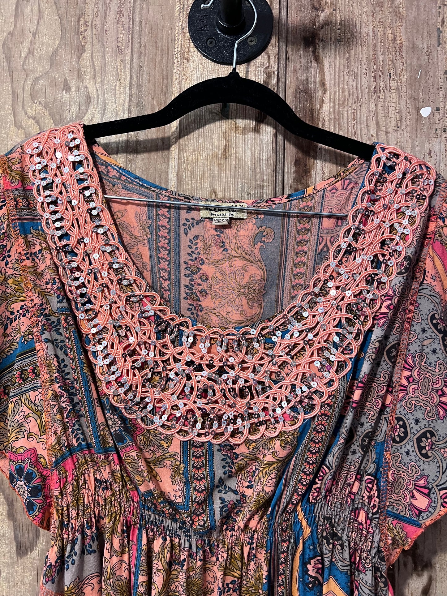 Y2K One World Free People Flowy Sequin Blouse