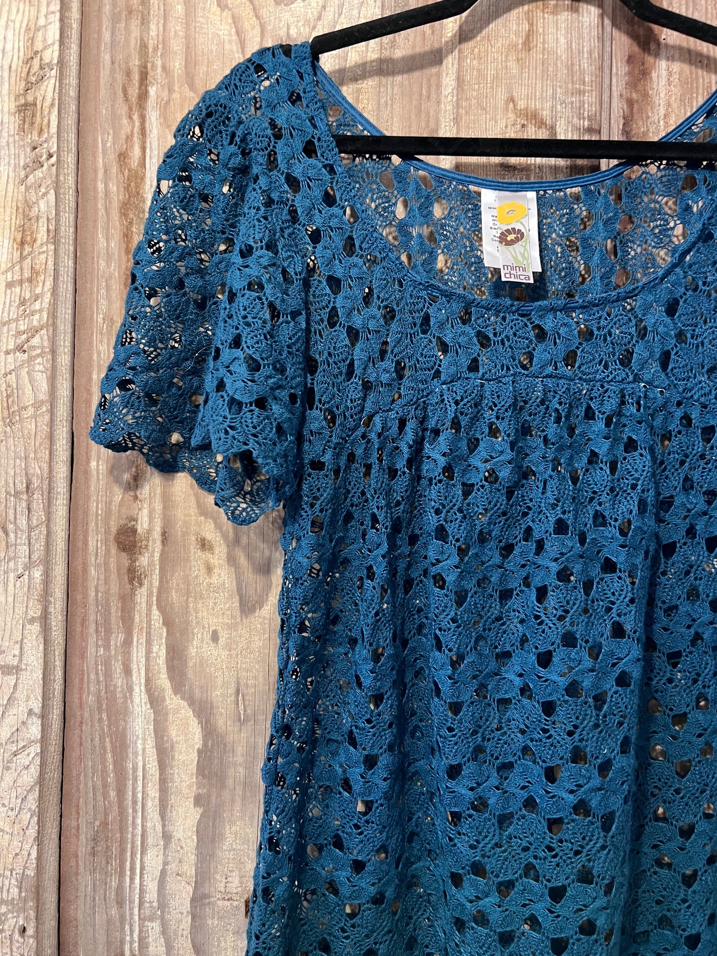 Y2K Mimi Chica Turquoise Crochet Top