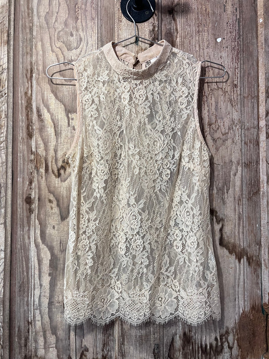 Y2K F21 Beige Lace Mock Neck Sleeveless Top