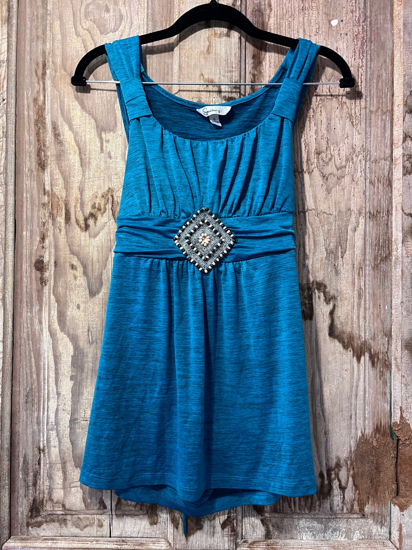 Y2K Speekless Turquoise Front Beaded Sleeveless Top