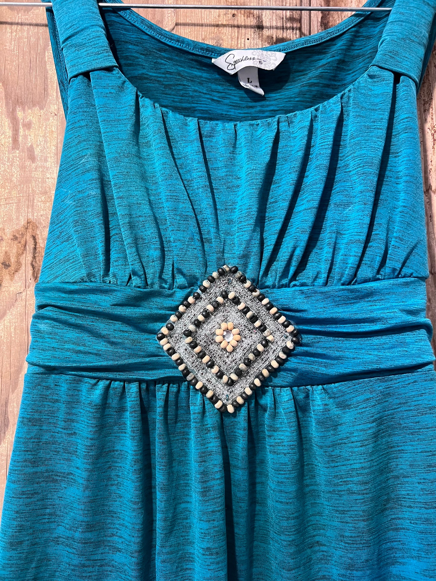 Y2K Speekless Turquoise Front Beaded Sleeveless Top